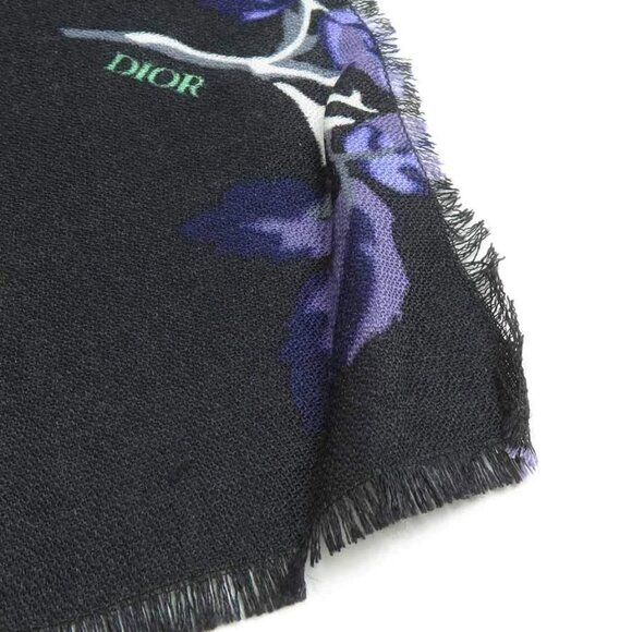 Auth Christian Dior Shawl Scarf Black/Green/Purple Wool - Picture 6 of 8